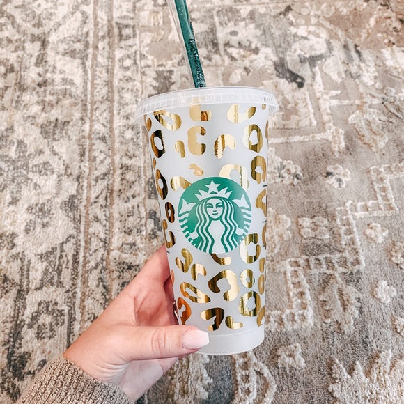 Starbucks Accessories - Custom Starbucks gold chrome cheetah print cup